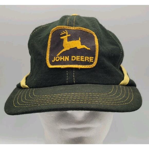 Vintage John Deere Fitted Medium Cap Hat Winter Ear Neck Flap‎ Black Swingster - Picture 2 of 12